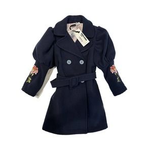 Vivetta Girls Blue Floral Embroidered Peacoat Size 6 NWT $468